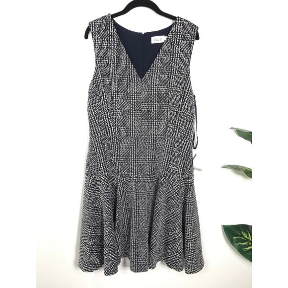 Eliza J NWT Navy Blue White Textured Dress Simple Cute Feminine Women's 14 Guest - Picture 1 of 11